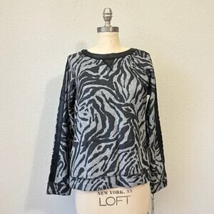 W BY WORTH Top Black Gray Zebra Print Knit Stretch Long Sleeve NWT